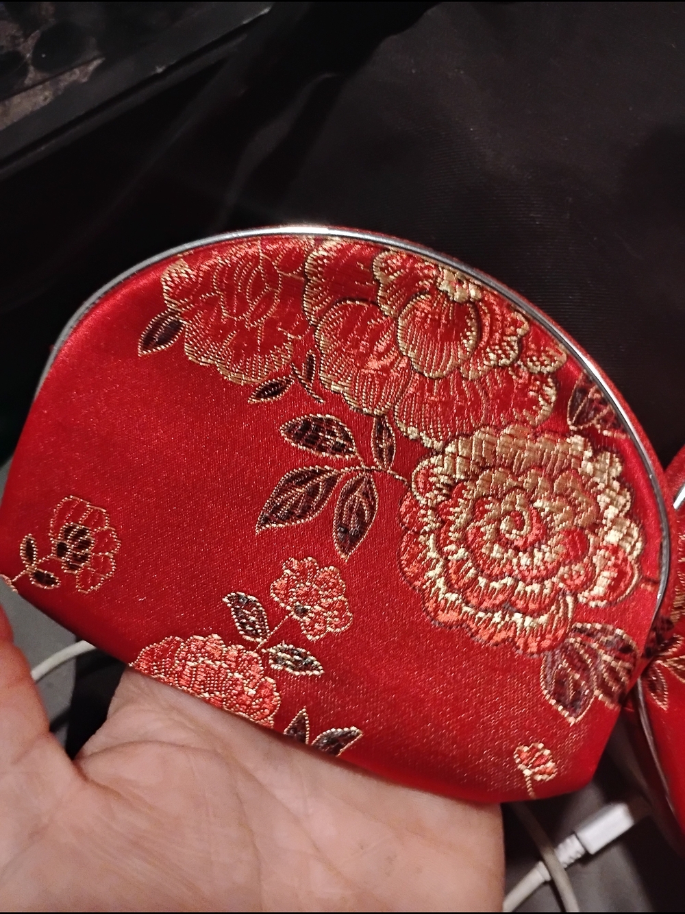 2 For 1 Red Satin Charmed Chinese Brocade Zipper Coin Or Cosmetic Purses